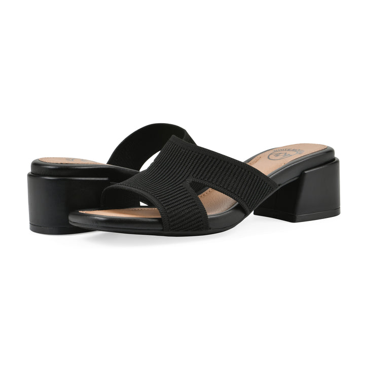 Milled Heeled Sandal - Black Fabric