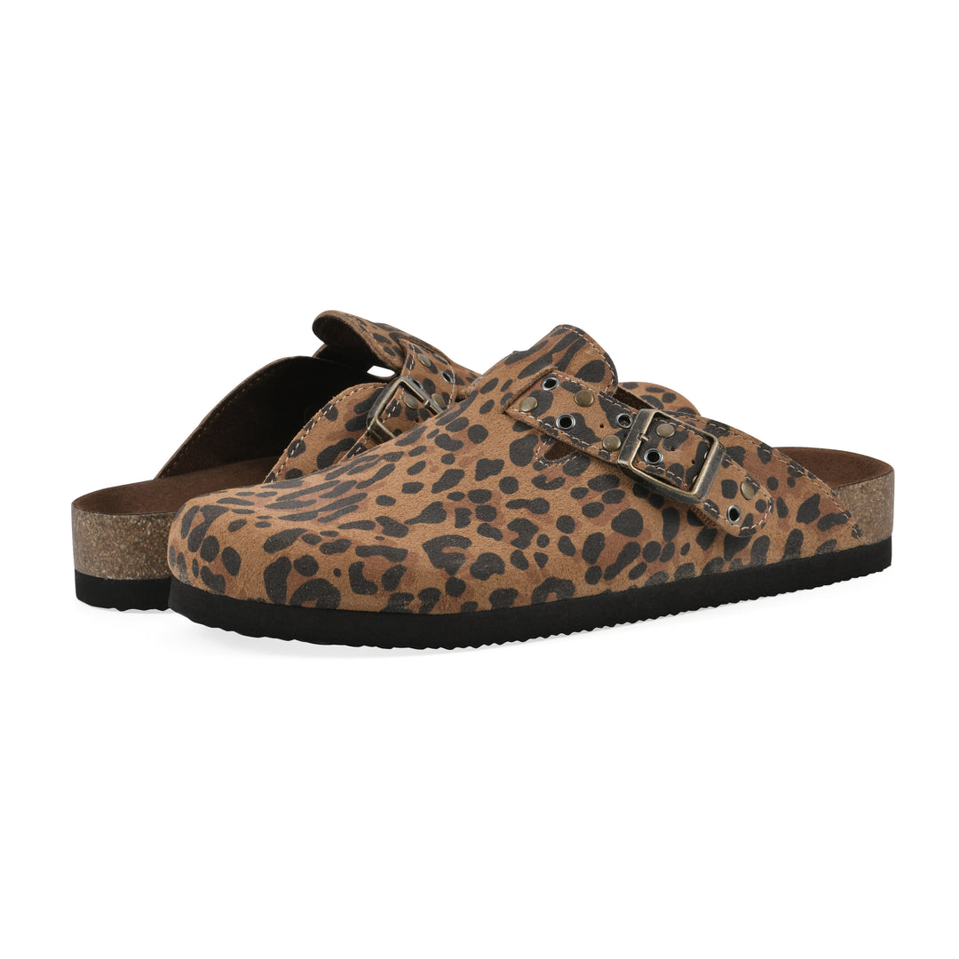 Benben Footbeds Clog - Brown Leopard Suede