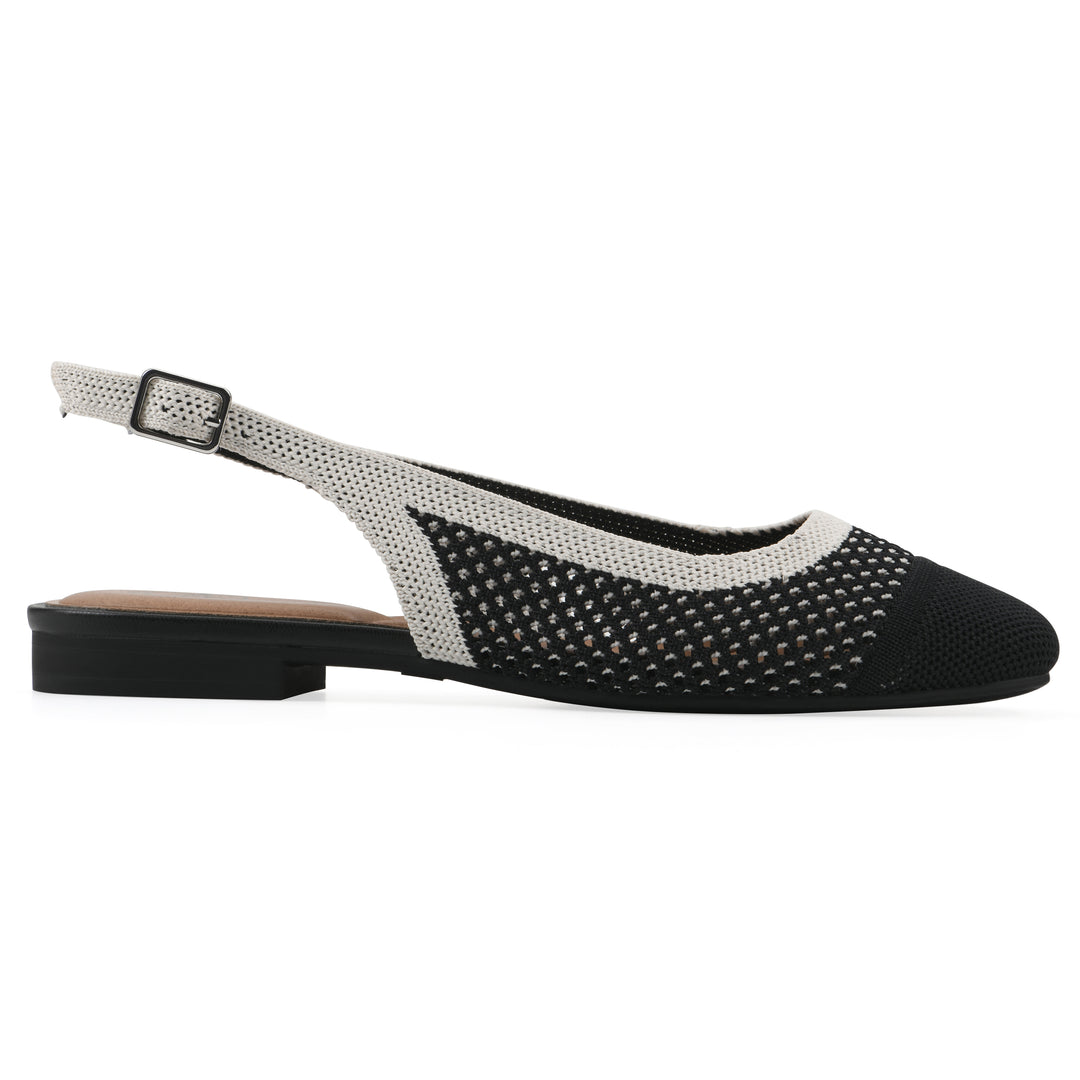 Bonie Slingback Flat - Black with Cream Knit