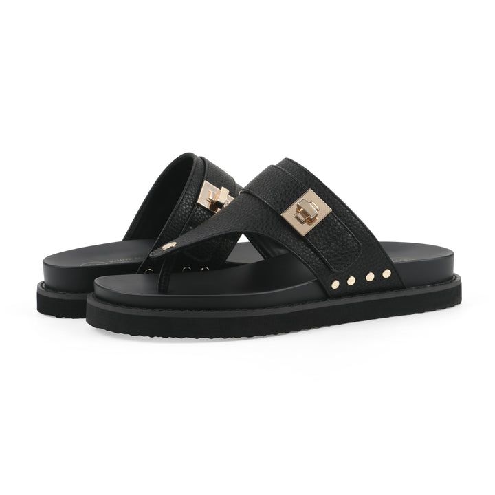 Malabar Footbeds Sandal - Black Faux Leather